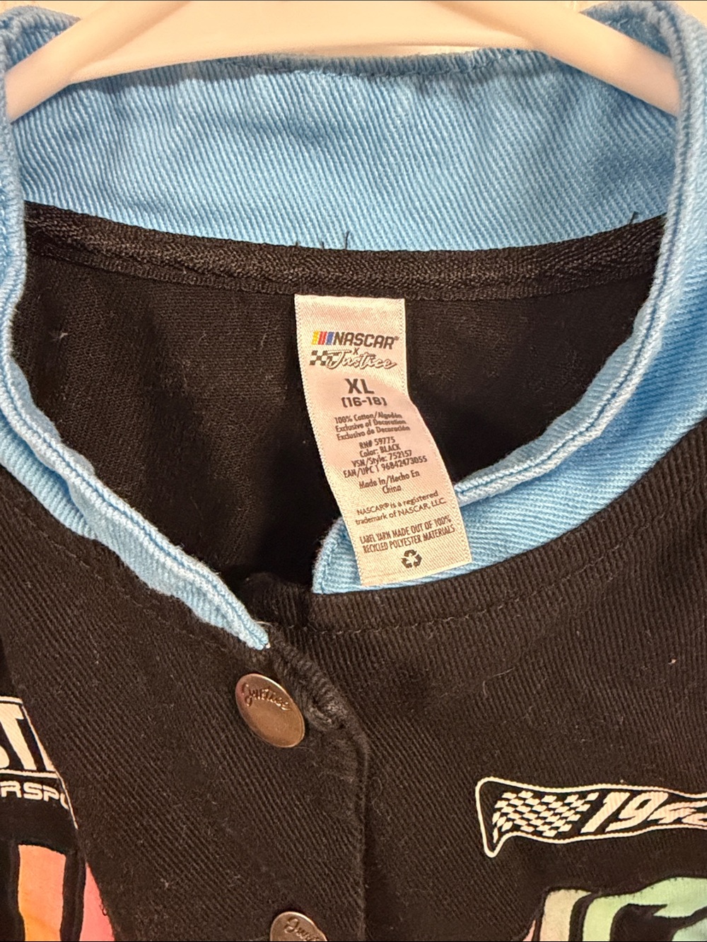 Justice Racing Colorblock Bomber Jacket - Black & Light Blue - Picture 2 of 4